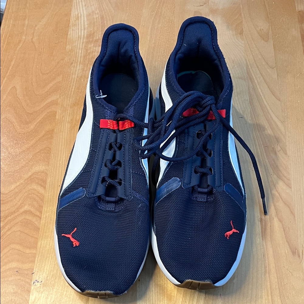 Puma Men's Navy Blue White Sneakers with Red Accents